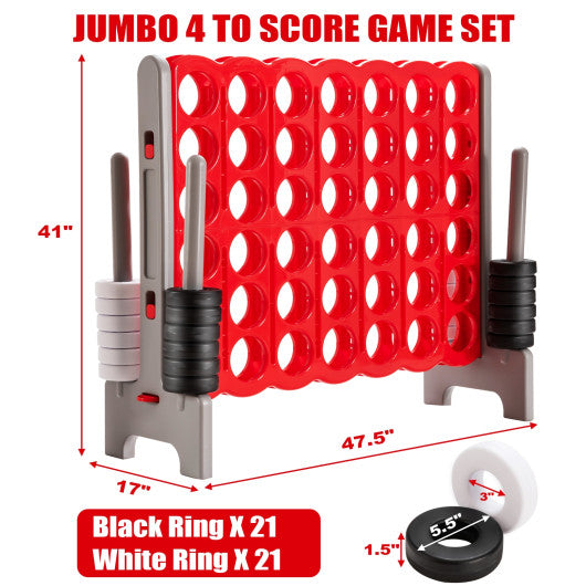3.5 Feet Tall Jumbo 4 to Score Giant Game Set with 42 Jumbo Rings-Red