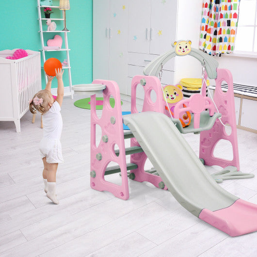 3 in 1 Toddler Climber and Swing Set Slide Playset-Pink