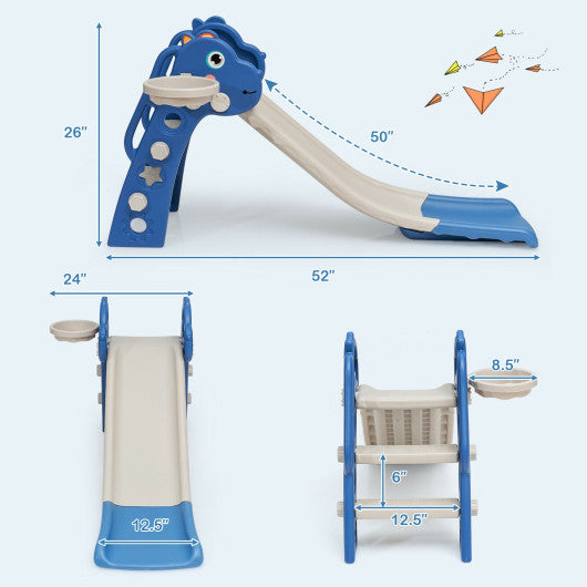 3-in-1 Kids Slide Baby Play Climber Slide Set with Basketball Hoop -Blue