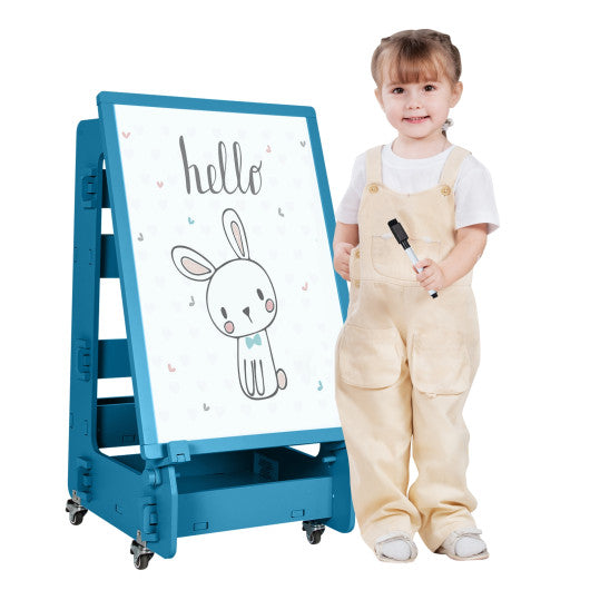 Multifunctional Kids' Standing Art Easel with Dry-Erase Board -Navy