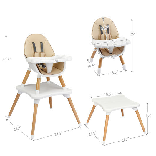Wooden Baby High Chair 5-in-1 Convertible In Khaki