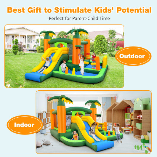 Big Inflatable Bounce House with Slide and Ball Pits for Indoor and Outdoor with 735W Blower