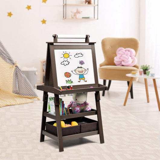 3 in 1 Double-Sided Storage Art Easel-Brown