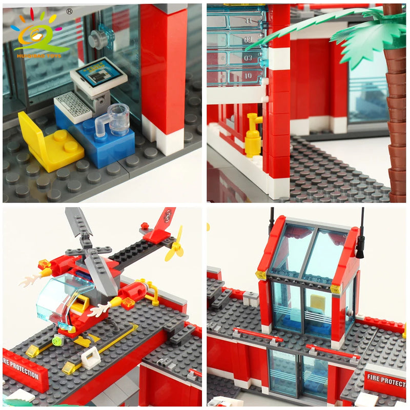 Fire Station Model Building Blocks 756pcs With Truck Helicopter Educational Toy Or Gift For Children