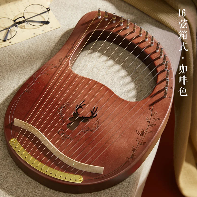 Wooden Mahogany Lyre Harp With Tuning Tool For Beginner Musical Instrument 19 Strings 16 Strings