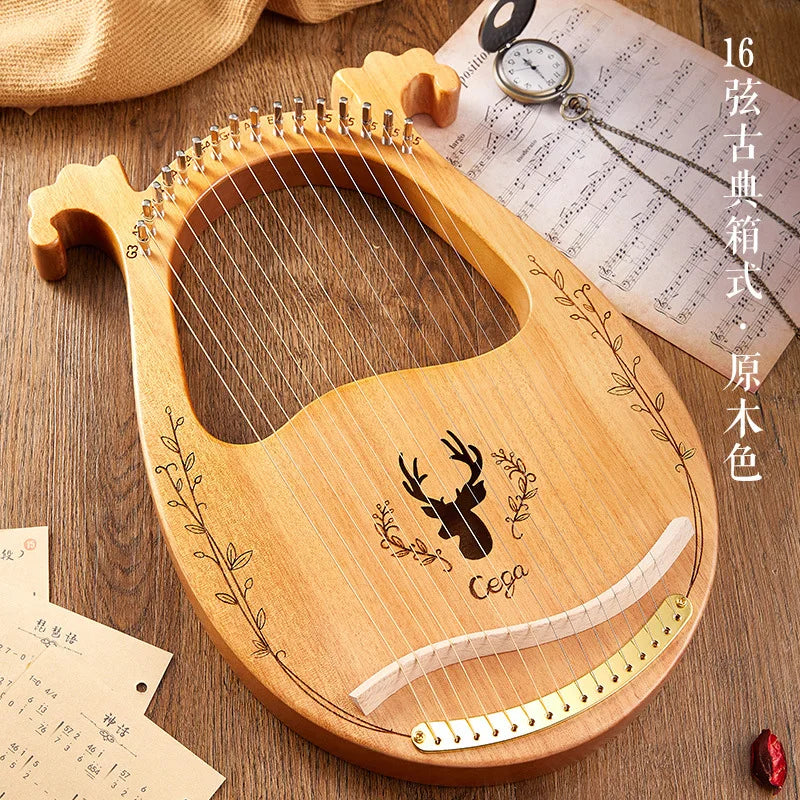 Wooden Mahogany Lyre Harp With Tuning Tool For Beginner Musical Instrument 19 Strings 16 Strings