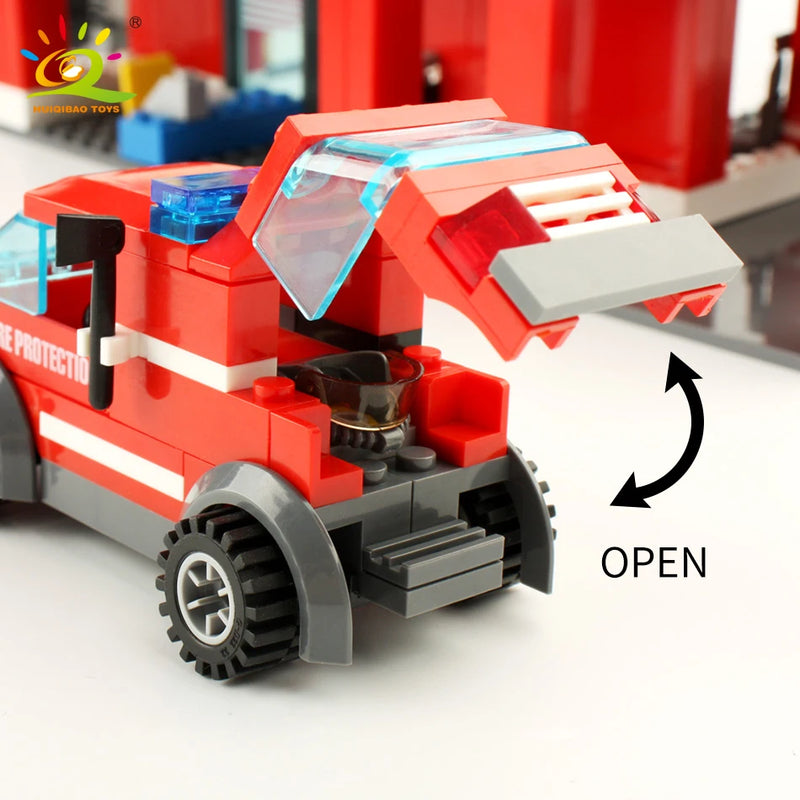 Fire Station Model Building Blocks 756pcs With Truck Helicopter Educational Toy Or Gift For Children