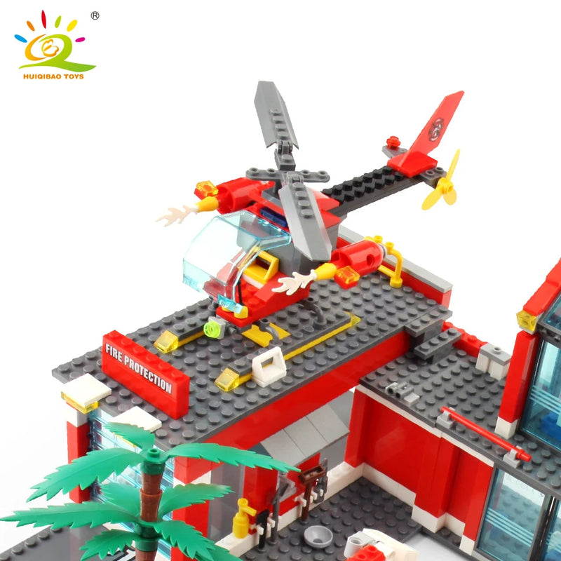 Fire Station Model Building Blocks 756pcs With Truck Helicopter Educational Toy Or Gift For Children