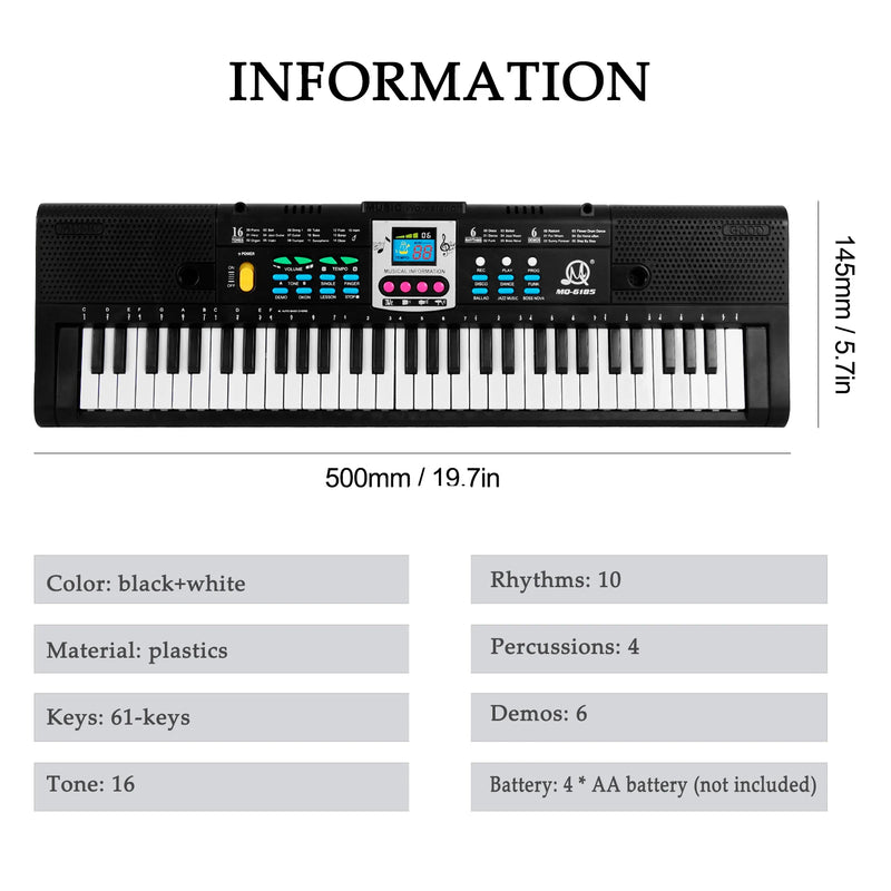 61 Keys Digital Music Electronic Keyboard Multifunctional Electric Piano with Microphone Function Musical Instrument for Kids