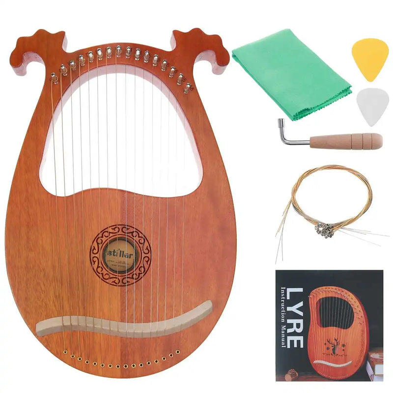 16 Strings Wooden Mahogany Lyre Harp Instrument with Pickup Tuning Wrench Cleaning Cloth Beginner Gift Musical Instrument