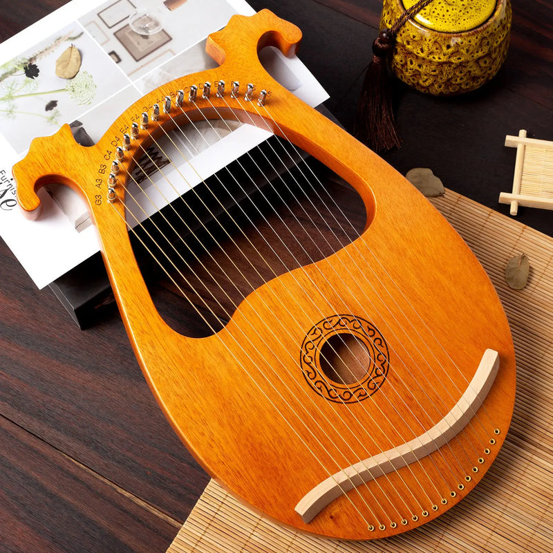 16 Strings Wooden Mahogany Lyre Harp Instrument with Pickup Tuning Wrench Cleaning Cloth Beginner Gift Musical Instrument