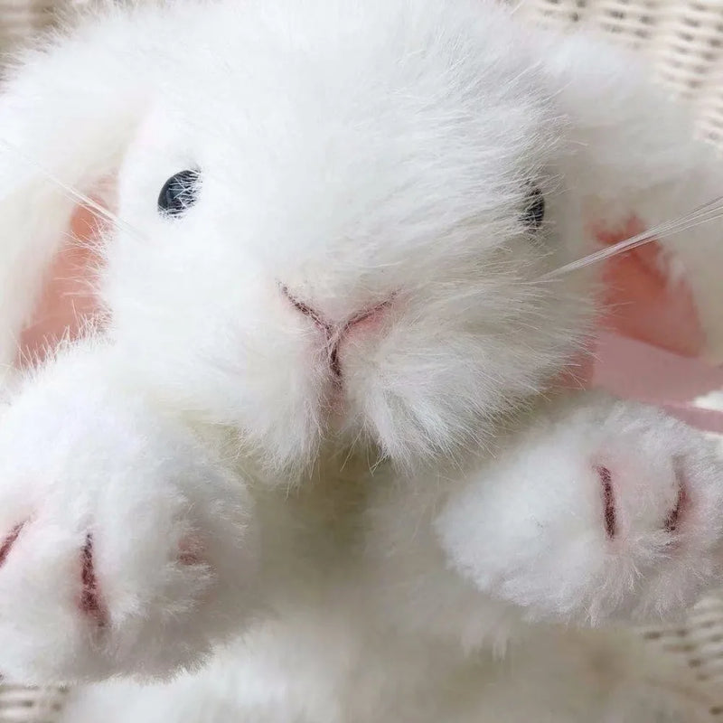 Super High Quality Simulation Plush White Rabbit Lifestyle Rex Bunny Neck Bow Home Decor Girl Room Decor Stuffed Animal Doll