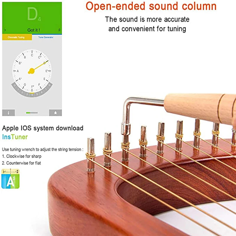 16 Strings Wooden Mahogany Lyre Harp Instrument with Pickup Tuning Wrench Cleaning Cloth Beginner Gift Musical Instrument