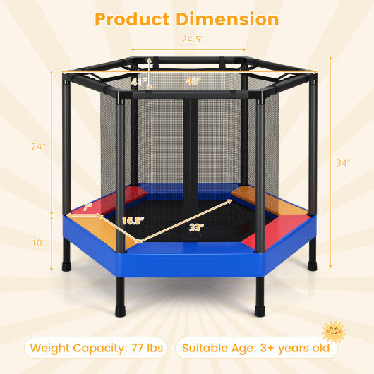 48 Inches Hexagonal Kids Trampoline With Foam Padded Handrails