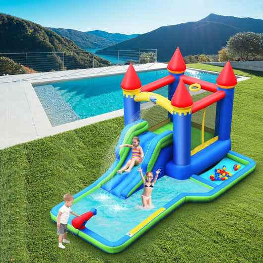 Inflatable Bounce House Castle Water Slide with Climbing Wall and 550W Blower