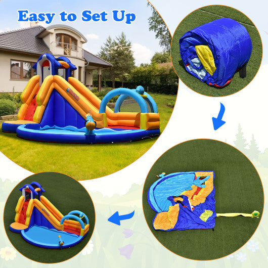 Inflatable Bouncy House with Slide and Splash Pool without Blower