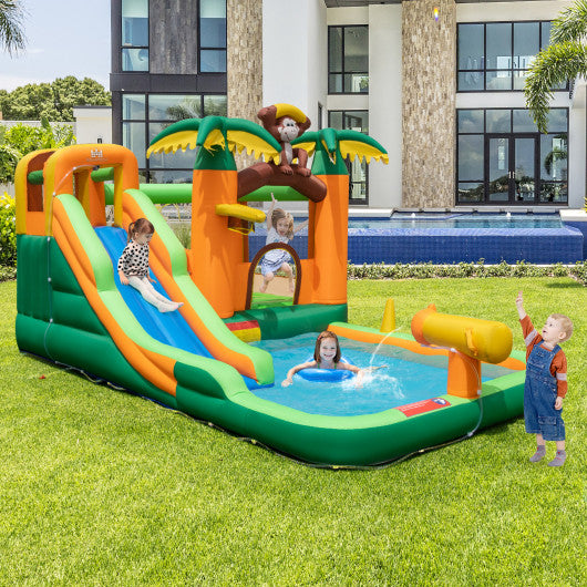 Monkey-Themed Inflatable Bounce House with Slide without Blower