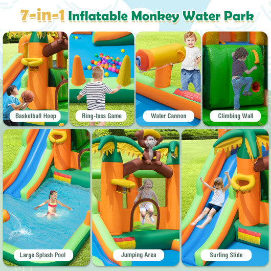 Monkey-Themed Inflatable Bounce House with Slide without Blower