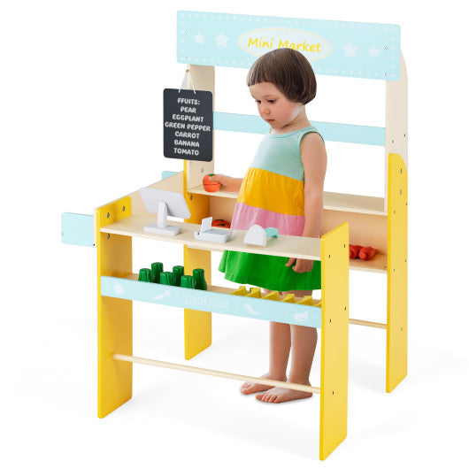 Kid's Pretend Play Grocery Store with Cash Register and Blackboard-Blue