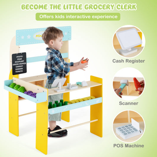 Kid's Pretend Play Grocery Store with Cash Register and Blackboard-Blue
