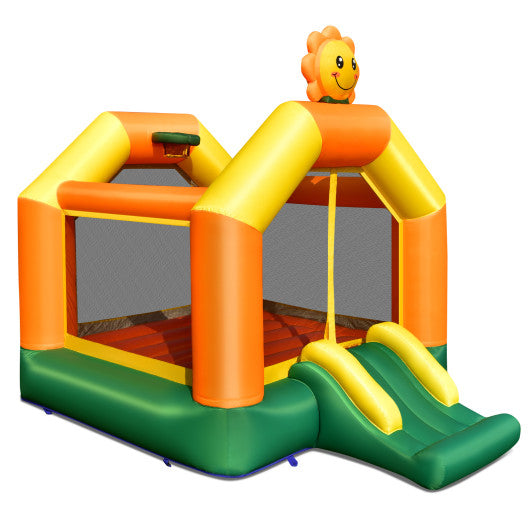 Kids Inflatable Bounce House with Slide and Basketball Rim with 735W Blower