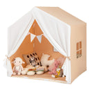 Kid's Play Tent with Washable Cotton Mat and Flag Banner-Light Brown