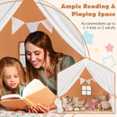 Kid's Play Tent with Washable Cotton Mat and Flag Banner-Light Brown