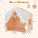 Kid's Play Tent with Washable Cotton Mat and Flag Banner-Light Brown