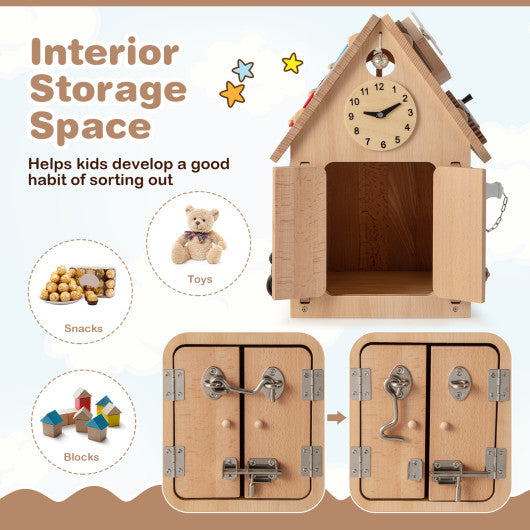Multi-purpose Busy House with Sensory Games and Interior Storage Space