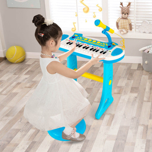 31-Key Kids Piano Keyboard Toy with Microphone and Multiple Sounds for Age 3+-Blue