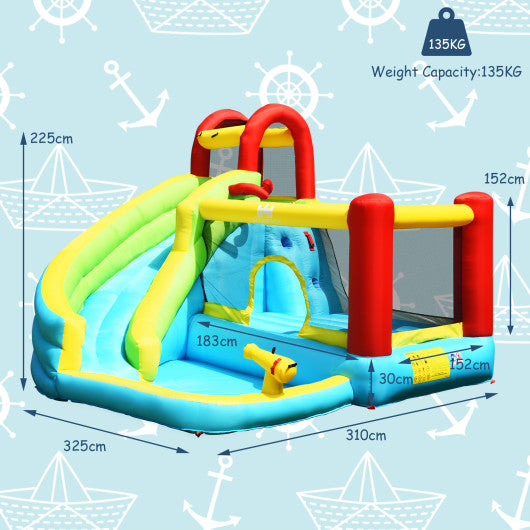6-in-1 Inflatable Bounce House with Climbing Wall and Basketball Hoop with Blower