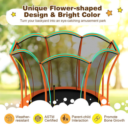 8 Feet Outdoor Unique Flower Shape Trampoline with Enclosure Net-Orange