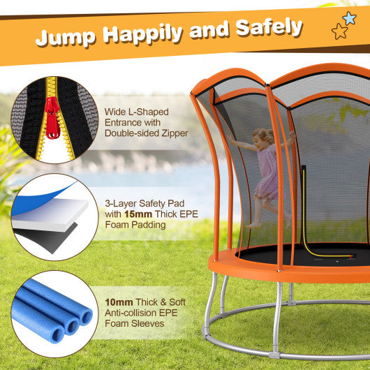 8 Feet Outdoor Unique Flower Shape Trampoline with Enclosure Net-Orange