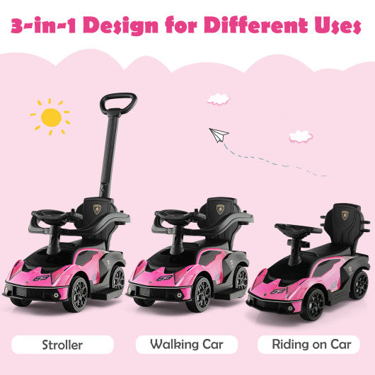 Ride-on Or 3-in-1 Push Car Licensed By Lamborghini With Handle Guardrail In Pink