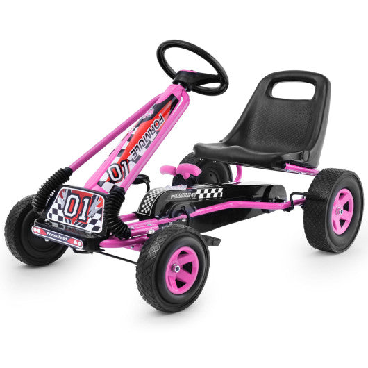 4 Wheels Kids Ride On Pedal Powered Bike Go Kart Racer Car Outdoor Play Toy-Pink