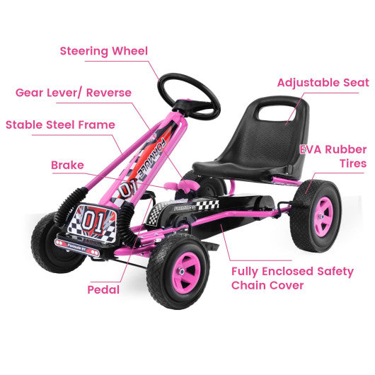 4 Wheels Kids Ride On Pedal Powered Bike Go Kart Racer Car Outdoor Play Toy-Pink