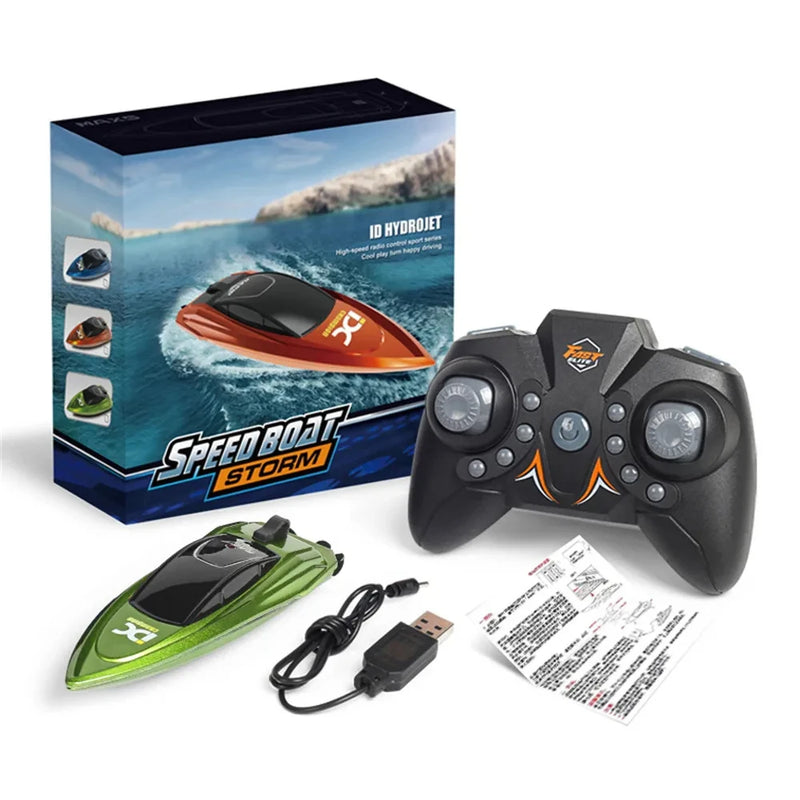 Mini RC Boat – High-Speed 5KM/H Wireless Model with LED Lights