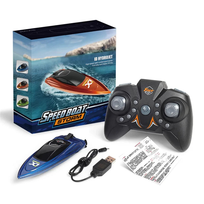 Mini RC Boat – High-Speed 5KM/H Wireless Model with LED Lights