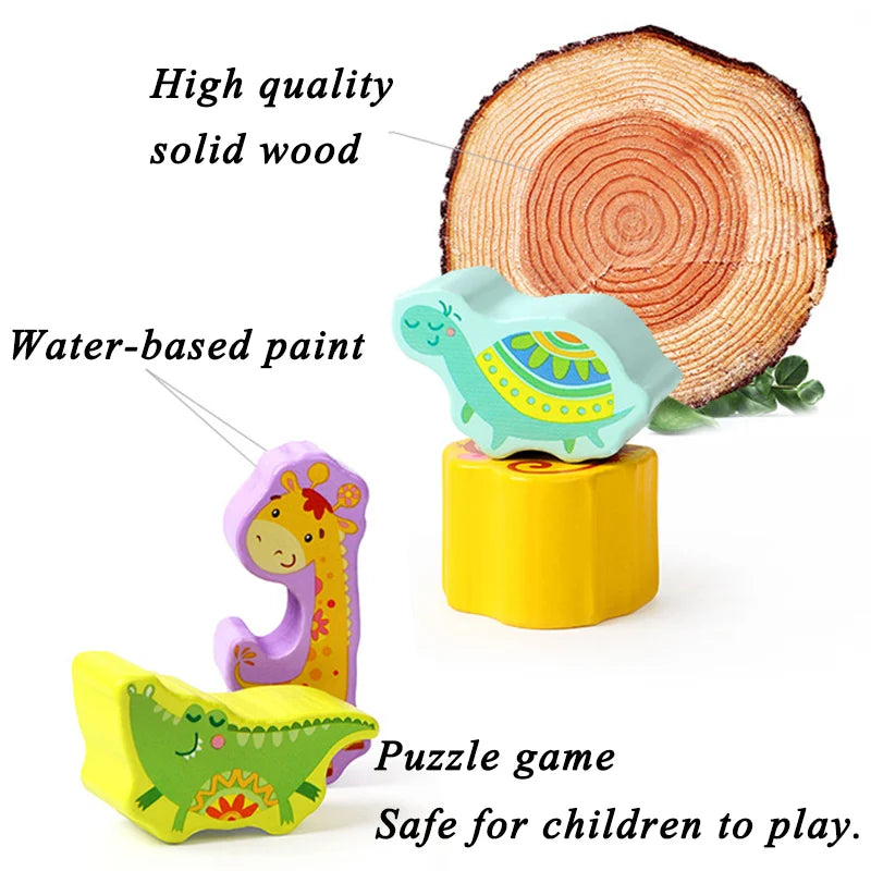 Children's Wooden Stacked Toys Zoo Building Blocks Balance Games Dice Rolling Baby Montessori Educational Toys Gifts