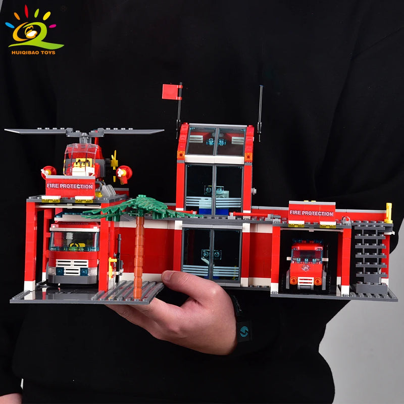 Fire Station Model Building Blocks 756pcs With Truck Helicopter Educational Toy Or Gift For Children