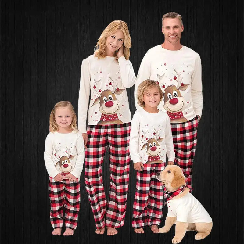 Christmas Family Matching Outfits Set Cute Elk Adult Baby Family Matching Pajamas Xmas Pet Dog Scarf Homewear New Year Clothes