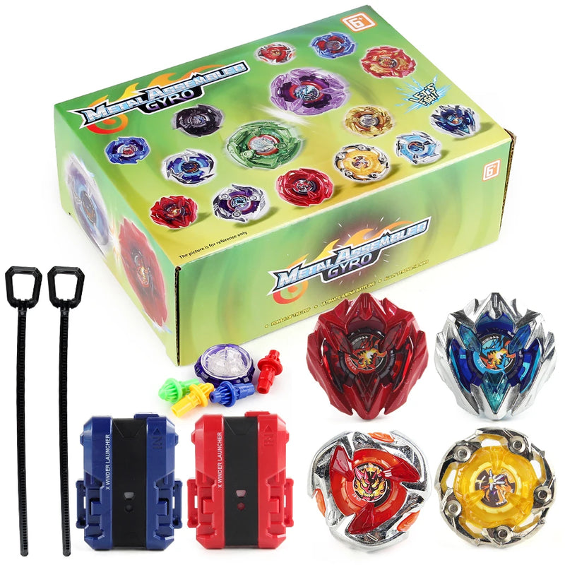 Bey X BX 4in1 Bley Bley Gyro Starter Metal Spinning Top Booster with 2pcs Ripcord Launchers Battle Toy Set