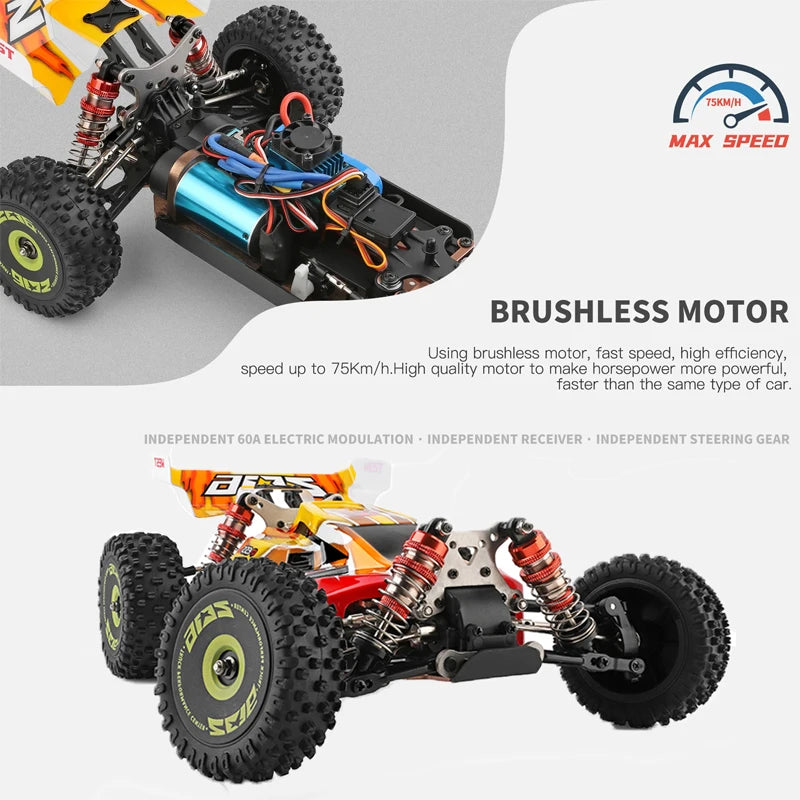 WLtoys 144010 RC Car Brushless 1:14 75Km/H High Speed Metal 4WD Drive Off-Road 2.4G Transmitter 1/14 RC Car 144001 Upgraded