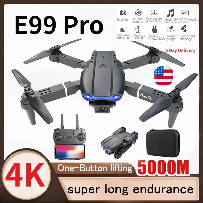 RC Drone E99 Pro Foldable 4K HD Dual Camera Quadcopter Aerial Photography Optical Flow Positioning Altitude Hold Toys Gift