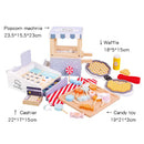 Wooden Children  Play House Toy Simulation Real Life Popcorn Sales Cart Cash Register Toys for boy girl birthday gifts Waffle