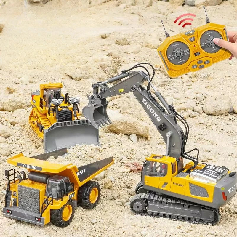 2.4Ghz RC Remote Control Excavator Construction Vehicle Toy for Kids with Alloy Metal Cap, Light & Sound