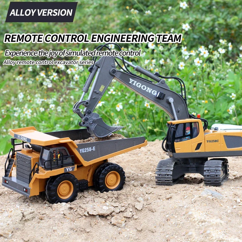 2.4G 11 Channels RC Excavator Dump Bulldozer Cart Trucks Bulldozer Alloy Vehicle  Remote Control Car Excavator Gift Toy for Boy