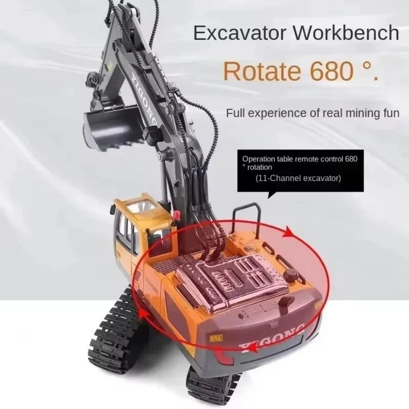 2.4Ghz RC Remote Control Excavator Construction Vehicle Toy for Kids with Alloy Metal Cap, Light & Sound