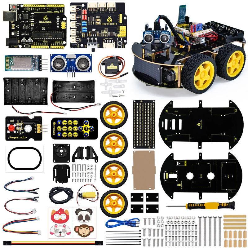 Keyestudio 4WD Multi BT Robot Car Kit V2.0 Programming Arduino DIY Electronic Kit with LED Display Kids Car Toy