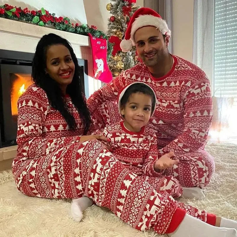Christmas Family Matching Pajamas Outfits Set Xmas Elk Red Print Adult Dad Father Mother Kids Sleepwear Baby Boys Girls Clothes